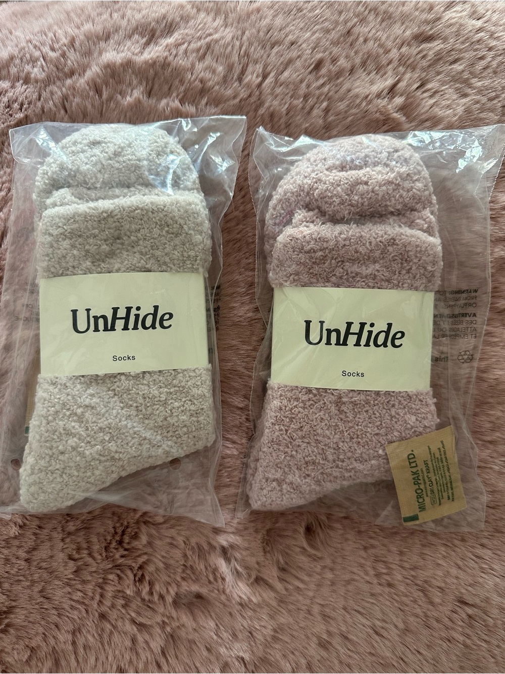 UnHide Women's Plush Cozy Socks - Beige Bear & Rosey Baby